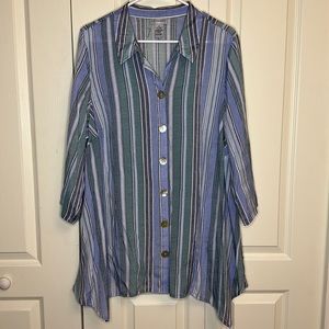 Plus Size Catherines Sheer Striped Button Down Roll over Sleeve Size 14/16W